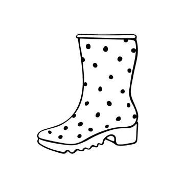 Vector outline polka dot rubber rain boots for rainy weather or gardening. .. Stock Illustration