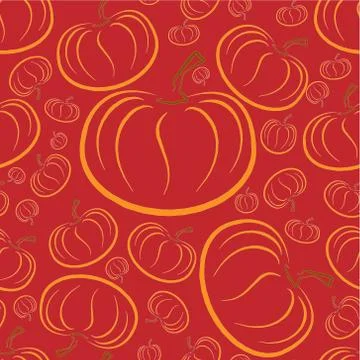 Vector outline pumpkins seamless pattern. Pumpkin patch background. Illustrazione stock
