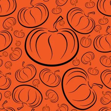Vector outline pumpkins seamless pattern. Pumpkin patch background. Stock Illustration