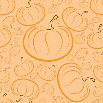 Vector outline pumpkins seamless pattern. Pumpkin patch background. Stock Illustration