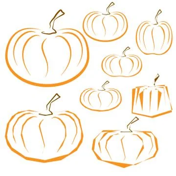 Vector outline pumpkins set on white background. Illustrazione stock