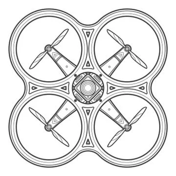 Vector outline quadcopter drone illustration. 스톡 일러스트