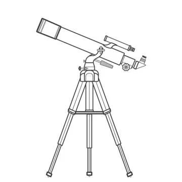 Vector outline refracting telescope illustration. Stock Illustration