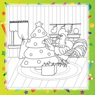 Vector outline rooster - New Year 2017 Stock Illustration
