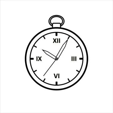 Vector Outline Round Clock. Vintage, Antique Clock With Roman Numerals. For C Stock Illustration