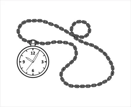 Vector Outline Round Watch On A Chain. Vintage, Antique Watch With Arabic Num Stock Illustration