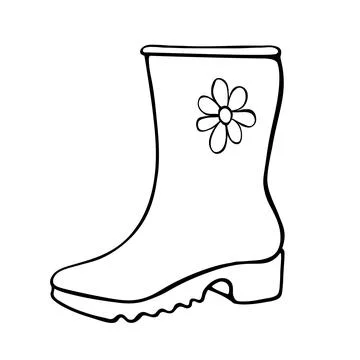Vector outline rubber rain boot for rainy weather or gardening. Hand drawn .. Stock-Illustration