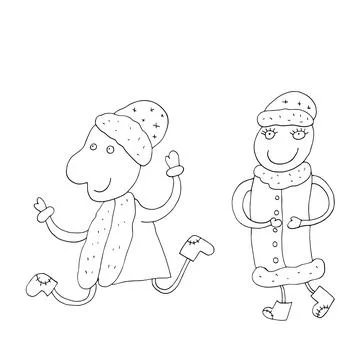 Vector outline of Santa Claus. Vector outline of the Snow Maiden. Stock Illustration