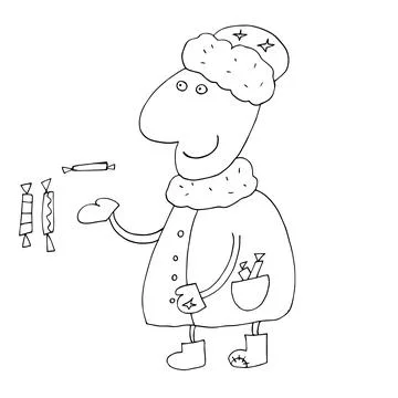 Vector outline of Santa Claus. Vector outline of the Snow Maiden. Stock Illustration
