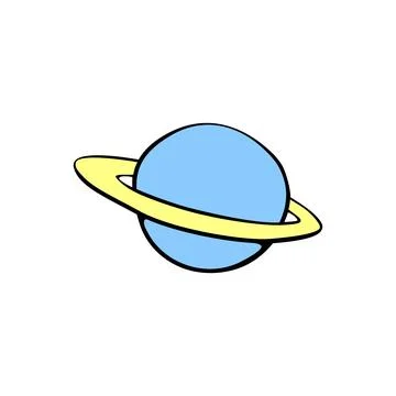Vector outline Saturn, Planet, satellite, space object in doodle flat style.  Stock Illustration