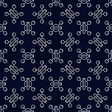 Vector outline Seamless Pattern with Test Tubes and Chemical Formula Stockillustratie