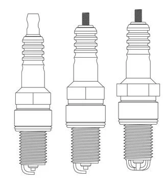 Vector outline set of car different spark plugs Stock Illustration