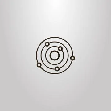 Vector outline sign of line art planet with satellites Stock Illustration