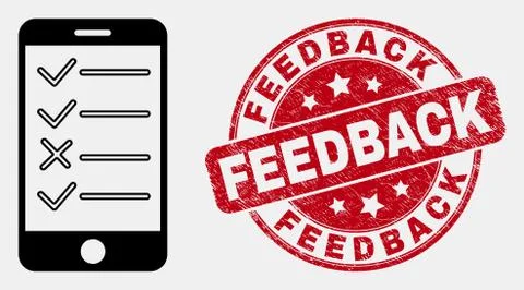 Vector Outline Smartphone Task List Icon and Grunge Feedback Stamp Stock Illustration