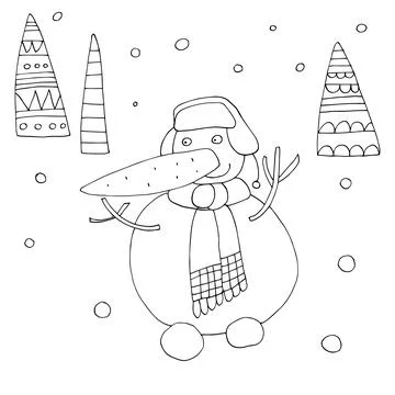 Vector outline of a snowman Stock Illustration