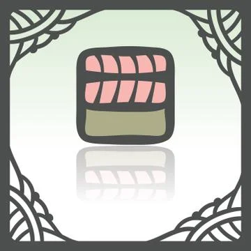 Vector outline sushi rice roll with raw fish meat salmon japan food icon. Illustrazione stock