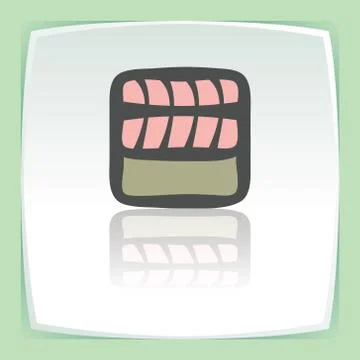 Vector outline sushi rice roll with raw fish meat salmon japan food icon. Stock Illustration