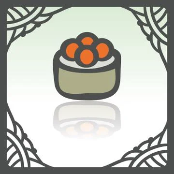 Vector outline sushi rice roll with caviar japan food icon. Modern logo. Stock Illustration