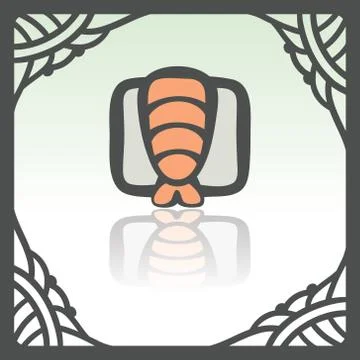 Vector outline sushi rice roll with shrimp japan food icon. Modern logo. Stock Illustration