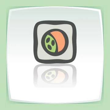 Vector outline sushi roll with raw fish japan food icon. Modern logo. Stock Illustration