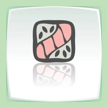 Vector outline sushi roll with raw fish japan food icon. Modern logo. Illustrazione stock