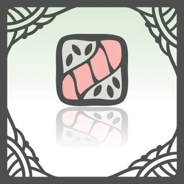 Vector outline sushi roll with raw fish japan food icon. Modern logo. Stock-Illustration