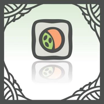 Vector outline sushi roll with raw fish japan food icon. Modern logo. Stock Illustration