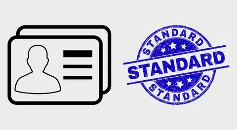 Vector Outline User Cards Icon and Scratched Standard Stamp Seal Stock Illustration