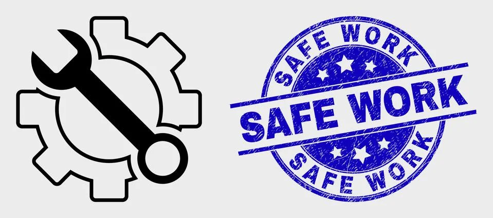 Vector Outline Wrench Tools Icon and Scratched Safe Work Seal 스톡 일러스트