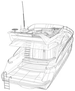 Vector outline Yacht. Wire-frame motor yacht. EPS10 format. Vector created of 3d 스톡 일러스트