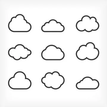 Vector outlined cloud icons set. Stock Illustration