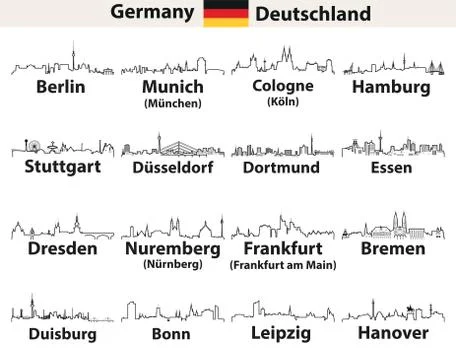 Vector outlines icons of Germany cities skylines Stock Illustration