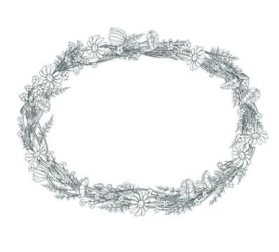 Vector oval floral frame on a white background Stock Illustration