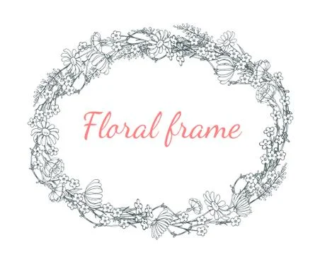 Vector oval floral frame on a white background with the words "floral frame" Stock Illustration