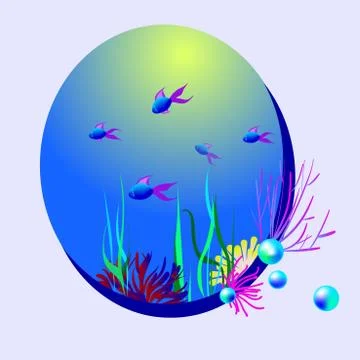 Vector oval illustration with fish and pearls Stock Illustration