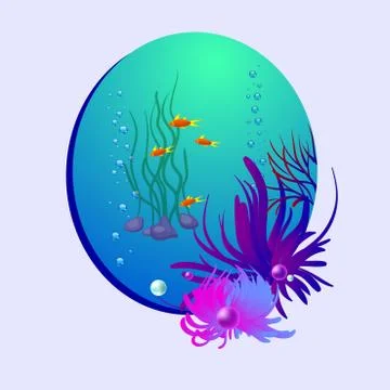 Vector oval illustration with fish and pearls Stock Illustration
