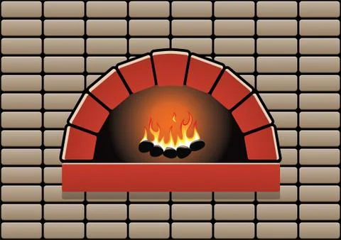 Vector oven with burning fire 库存插图