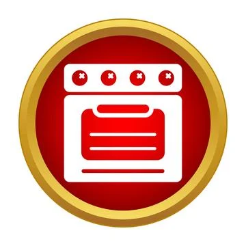 Vector oven icon in red circle button 스톡 일러스트