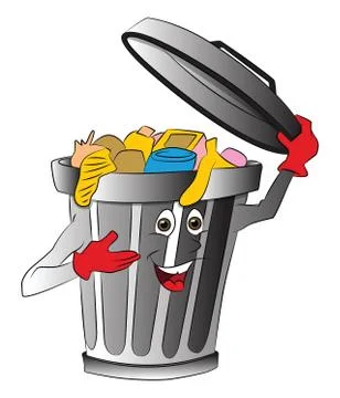 Vector of overloaded dustbin holding lid. Stock Illustration