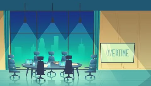 Vector overtime concept - conference hall at night 스톡 일러스트