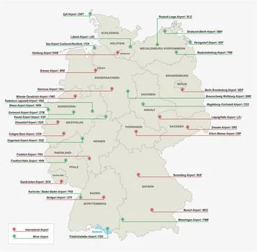 Vector overview map of the most important airports in Germany Illustrazione stock