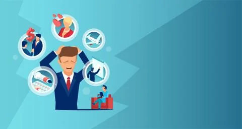 Vector of an overwhelmed anxious businessman with multiple phobias and social Stock Illustration