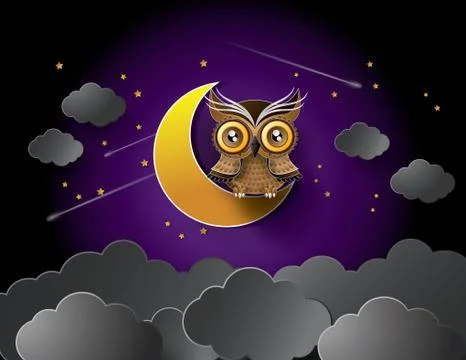 Vector of owl and moon. Stock Illustration