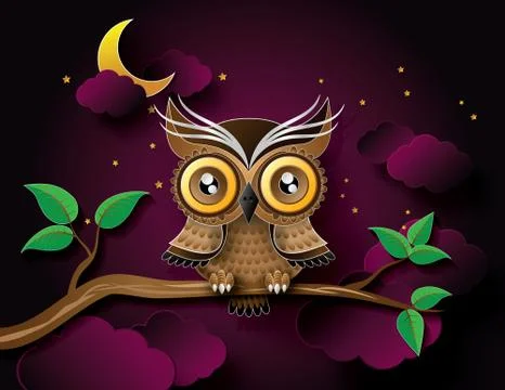 Vector of owl and moon. Stock Illustration
