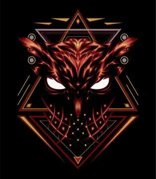 Vector owl. Logo owl, illustration owl with spiritual symbol Stock Illustration