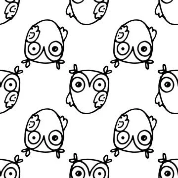 Vector owl patern. Isolated contour drawing of owls. funny owl with eyes of Stock Illustration