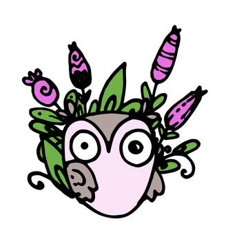 Vector owls with floral pattern. Isolated owl pattern with flowers with Stock Illustration