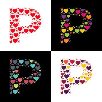 Vector P alphabet with various heart shape Stock Illustration