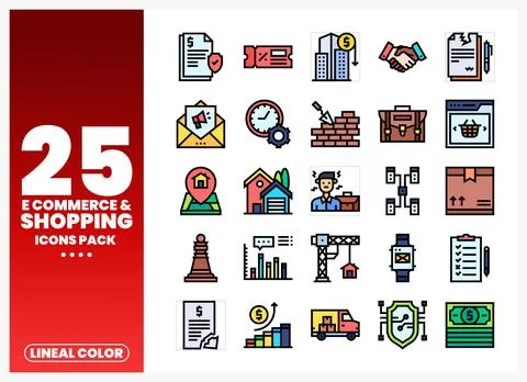 Vector pack of e-commerce shopping icons in lineal color style. Stock Illustration