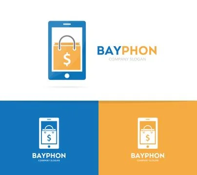 Vector package and phone logo combination. Shop and mobile symbol or icon Stock Illustration